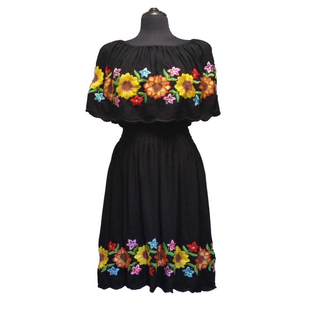 Sunflower Embroidered Short Dress